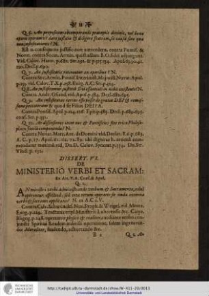Dissert. VI. De Ministerio Verbi et Sacram