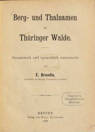 Berg- und Thalnamen im Thüringer Walde