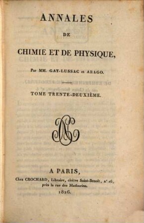 Annales de chimie et de physique. 32. 1826