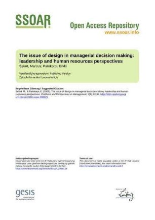 The issue of design in managerial decision making: leadership and human resources perspectives