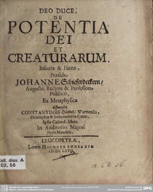 De potentia Dei et creaturarum infinita et finita