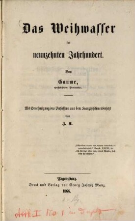 Das Weihwasser im neunzehnten Jahrhundert