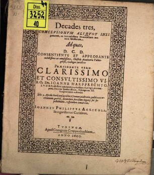 Decades tres, conclusionum aliquot insigniorum ex iucundissima donationum materia selectarum