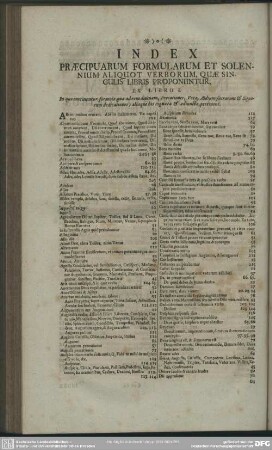 Index Praecipuarum Formularum Et Solennium Aliquot Verborum, Quae Singulis libris Proponuntur
