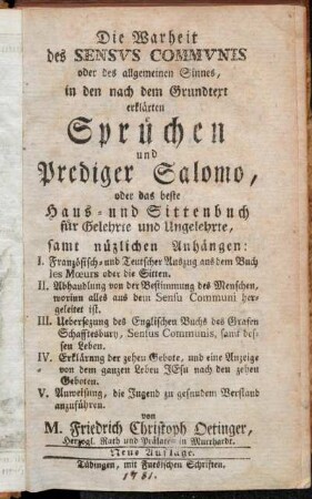 1: Die Wahrheit des Sensus Communis oder des allgemeinen Sinnes