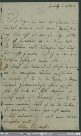 Eigenh. Brief von Sophie von Schlegel an August Wilhelm von Schlegel, Heidelberg, 10.11.1818
