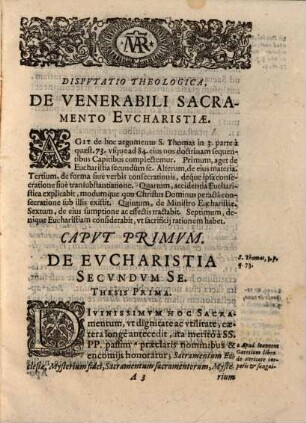 Dispvtatio Theologica, De Avgvstissimo Evcharistiae Sacramento