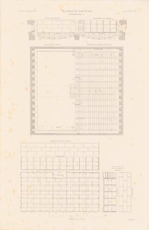 Wasserwerk, Bremen: Grundrisse, Ansichten, Schnitte Bassin (aus: Atlas zur Zeitschrift für Bauwesen, hrsg. v. F. Endell, Jg. 26, 1876)