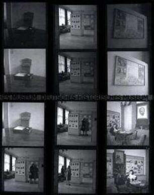 Schwarz-Weiß-Negative mit Aufnahmen einer Ausstellung im Haus der Kultur der Sowjetunion am Festungsgraben in Berlin