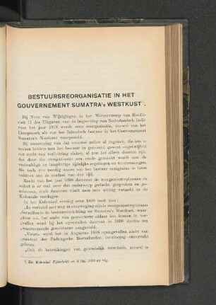 Bestuursreorganisatie in het gouvernement Sumatra's Westkust