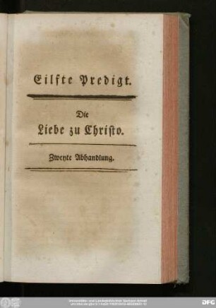 Eilfte Predigt. Die Liebe zu Christo. Zweyte Abhandlung.