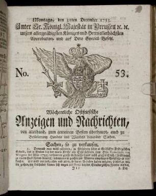 No. 53. Montags, den 31ten December, 1753.