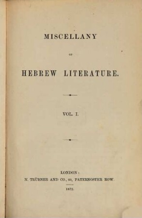 Miscellany of Hebrew Literature. 1
