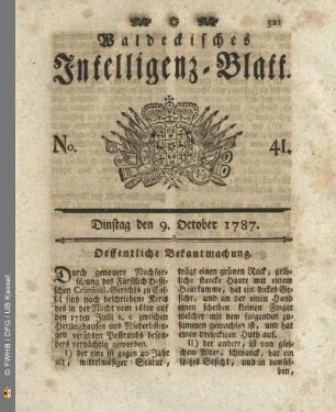 No. 41. Dinstag den 9. October 1787