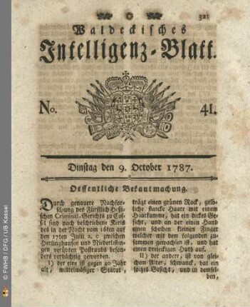 No. 41. Dinstag den 9. October 1787