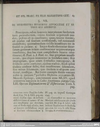 § VII. De Investitura Feudorum Advocatiae Et Ritibus Illi Adhibitis