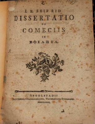 I.E. Seifrid Dissertatio De Comeciis In Boiaria