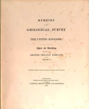 Memoirs of the Geological Survey of Great Britain, and of the Museum of Practical Geology in London. [11,5.] 1856