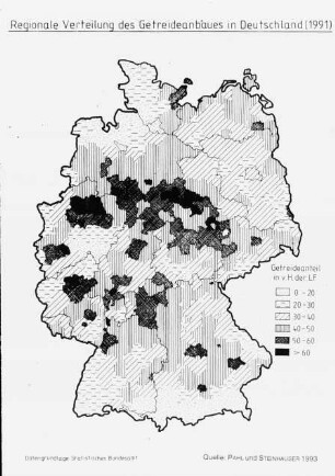 Regionale Verteilung des Getreideanbaues in Deutschland (1991)