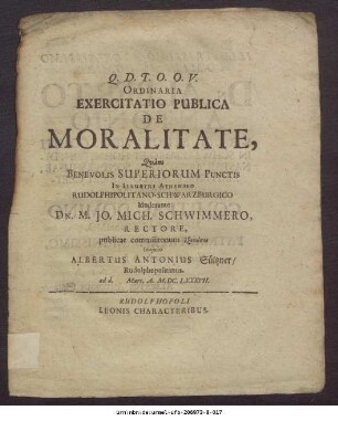Ordinaria Exercitatio Publica De Moralitate