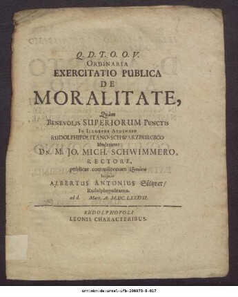Ordinaria Exercitatio Publica De Moralitate