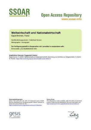 Weltwirtschaft und Nationalwirtschaft