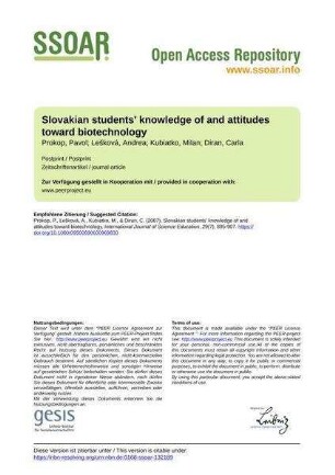 Slovakian students' knowledge of and attitudes toward biotechnology