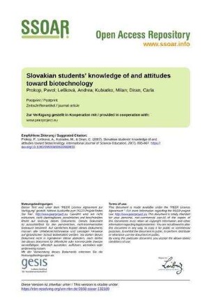 Slovakian students' knowledge of and attitudes toward biotechnology