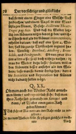 Q. XX. Ob man auch der Weiber Raht annehmen könne? ...