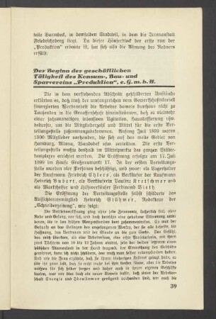 Der Beginn der geschäftlichen Tätigkeit des Konsum-, Bau- und Sparvereins "Produktion", e.G.m.b.H.