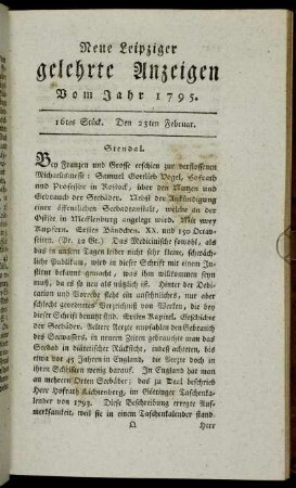 16tes Stück. Den 23ten Februar.