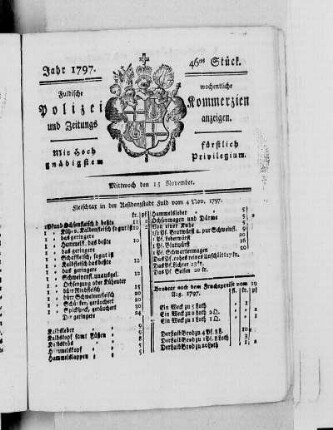 46tes Stück, Ausgabe vom 15. November 1797