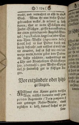 Vor entzündete oder hitzige Augen