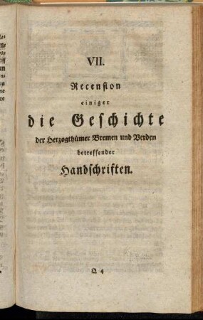 VII. Reconsion einiger die Geschichte der Herzogthümer Bremen und Verden betreffender Handschriften.