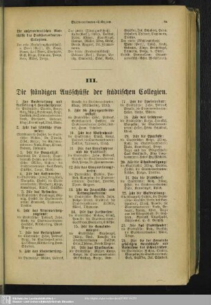 III. Die ständigen Ausschüsse der städtischen Collegien