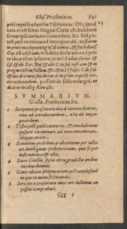 Summarium. Glossae, Praesentatas, &c.