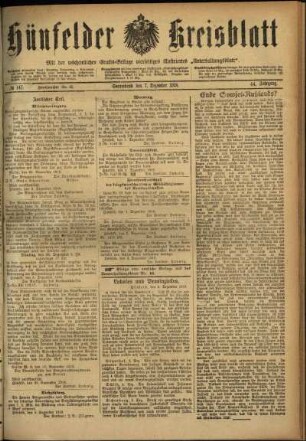 Erste Ausgabe vom Samstag, den 07. Dezember 1918.
