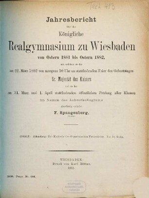 Jahresbericht über das Schuljahr .... 1881/82