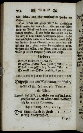 Disposition am Reformationsfeste, wenn es auf den 20. post Trinitatis fället.