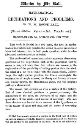 Press Notices. Works by Mr. Ball.
