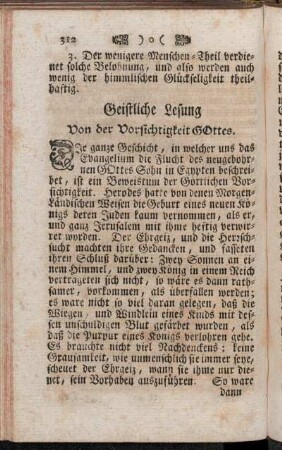 Geistliche Lesung Von der Vorsichtigkeit Gottes.