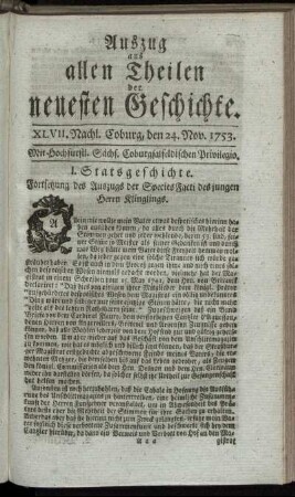 XLVII. Nachlese. Coburg, den 24. Nov. 1753.