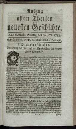 XLVII. Nachlese. Coburg, den 24. Nov. 1753.