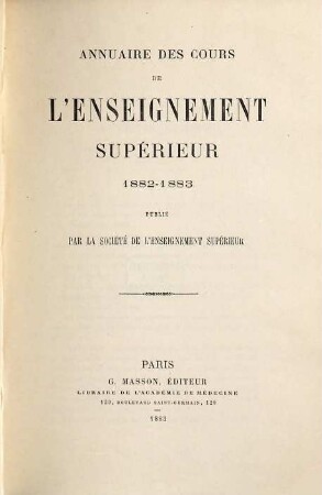 Annuaire des cours de l'enseignement supérieur. 1882/83