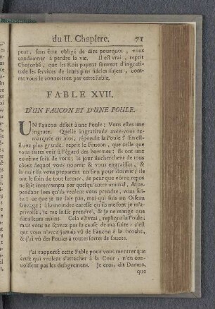 Fable XVII. D'un faucon et d'une poule.