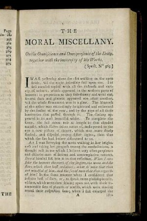 On the Ominiscience and omnipresence of the Deity, together with the immensity of his works. - On the Advantages of a chearful Temper.