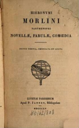 Hieronymi Morlini novellae, fabulae, comoedia