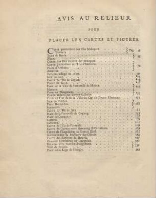 Avis au relieur pour placer les cartes et figures