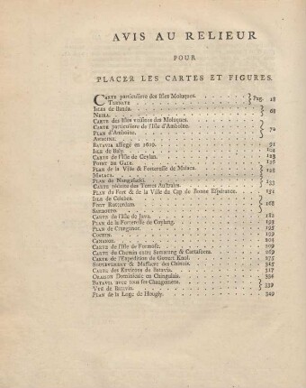 Avis au relieur pour placer les cartes et figures
