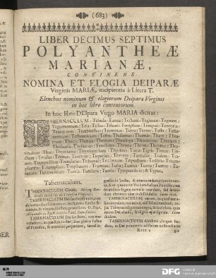 Liber Decimus Septimus [Litera T].